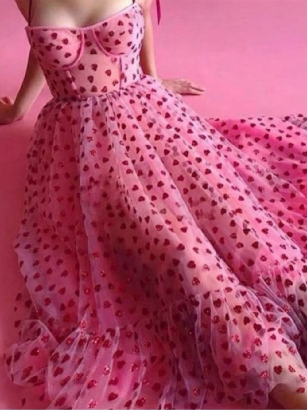 Betsy Johnson Pink Heart Print Midi Sundress with Sweetheart Neckline - Picture 5 of 7